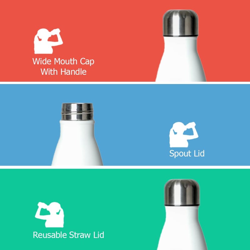 بستر زجاجة مياه معزولة من الستانلس ستيل بتقنية تمبشيلد من بيستر، تبقى المياه باردة حتى 24 ساعة وساخنة حتى 12 ساعة، خالية من مادة BPA ومانعة للتسرب، وتوفر البرودة وسخونة أطول، 500 مل، أبيض غير لامع - Image 5